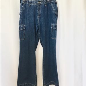 Wide Leg Denim Cargo Jeans 100% Cotton SZ 9